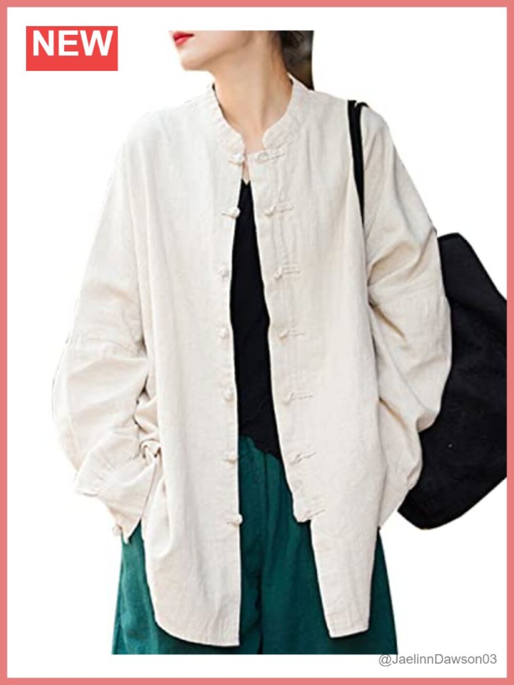 Linen Cotton Oversized Button Down Shirt Jacket Frog Button Tunic Top